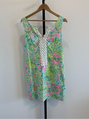 Lilly Pulitzer Shift Sleeveless Cotton Mini Dress Coconut Jungle Lace 6 Coastal
